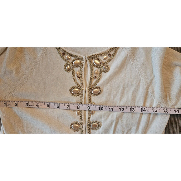 Cynthia Steffe Cardigan Sweater Womens Small Ivory Gold Beaded Silk Coquette - Picture 9 of 11
